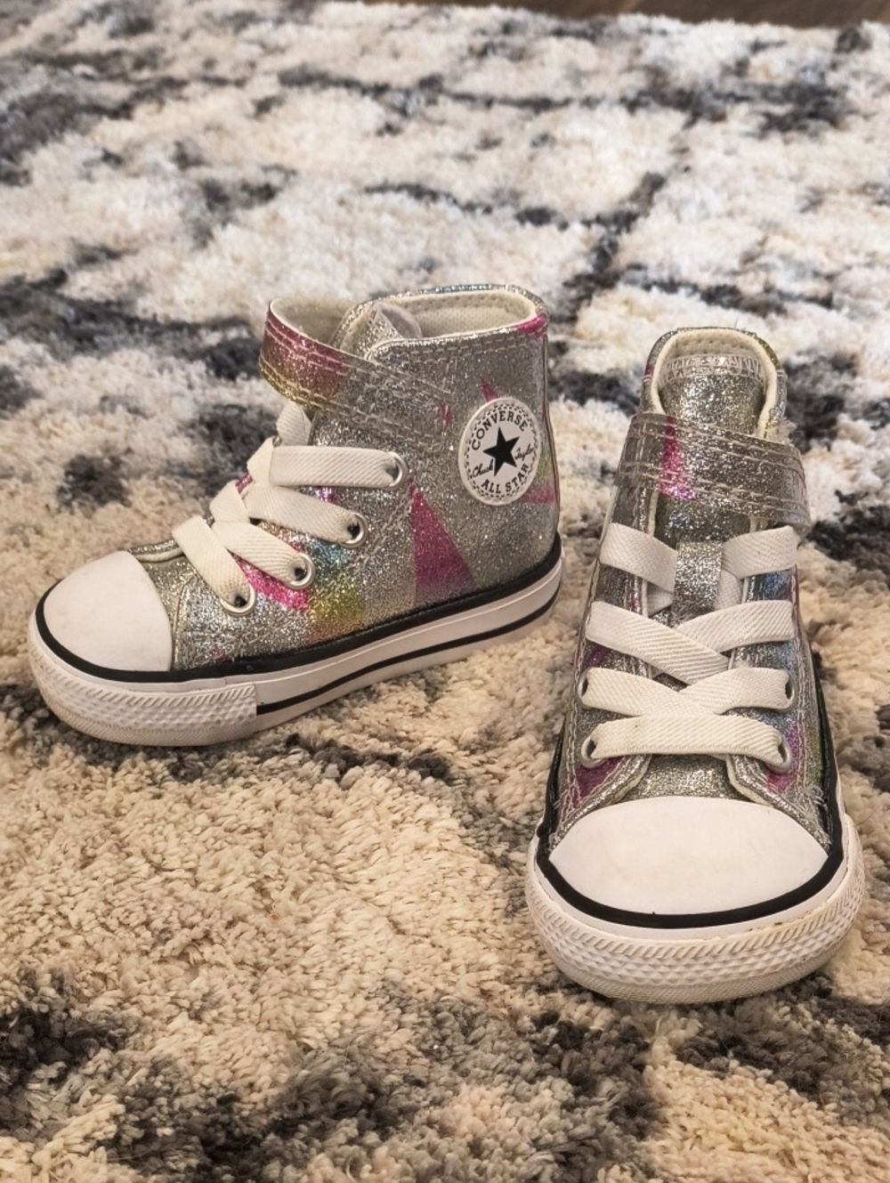 Converse Kids Silver Glitter High-Tops with Pink Accents